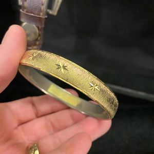Monet Bangle Bracelet, Star Motif Brushed Gold Plated, 1960s Vintage Jewelry